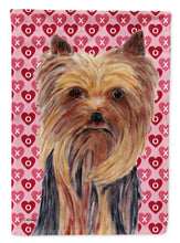 Load image into Gallery viewer, Yorkie Hearts Love and Valentine's Day Portrait Garden Flag – Decorative Outdoor Yard Flag