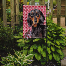Load image into Gallery viewer, Dachshund Black Tan Hearts Love Valentine's Day Garden Flag – Decorative Outdoor Yard Flag