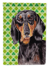 Load image into Gallery viewer, Dachshund St. Patrick's Day Shamrock Portrait Garden Flag – Decorative Outdoor Yard Flag