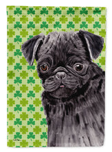 Load image into Gallery viewer, Pug Black St. Patrick's Day Shamrock Portrait Flag Canvas House Size
