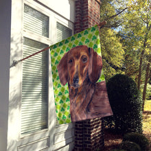 Load image into Gallery viewer, Dachshund St. Patrick's Day Shamrock Portrait Flag Canvas House Size