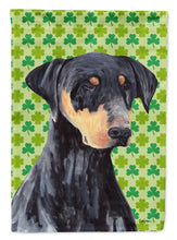 Load image into Gallery viewer, Doberman St. Patrick's Day Shamrock Portrait Garden Flag – Decorative Outdoor Yard Flag