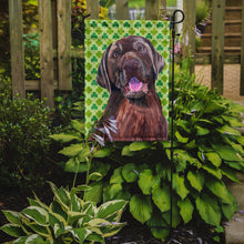 Load image into Gallery viewer, Labrador Chocolate St. Patrick's Day Shamrock Portrait Garden Flag – Decorative Outdoor Yard Flag