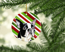 Load image into Gallery viewer, Boston Terrier Candy Cane Holiday Christmas  Ornament - Round Ceramic Ornament – Artist-Designed Keepsake Decoration SC9320
