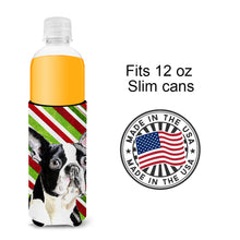 Load image into Gallery viewer, Boston Terrier Candy Cane Holiday Christmas Slim Can Hugger – Fun &amp; Functional Drink Coolers SC9320MUK