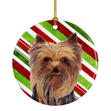 Load image into Gallery viewer, Yorkie Candy Cane Holiday Christmas  Ornament - Round Ceramic Ornament – Artist-Designed Keepsake Decoration SC9325