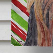 Load image into Gallery viewer, Yorkie Candy Cane Holiday Christmas Flag Canvas House Size