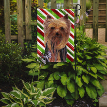 Load image into Gallery viewer, Yorkie Candy Cane Holiday Christmas Garden Flag – Decorative Outdoor Yard Flag