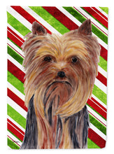 Load image into Gallery viewer, Yorkie Candy Cane Holiday Christmas Garden Flag – Decorative Outdoor Yard Flag