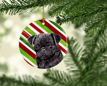 Load image into Gallery viewer, Pug Candy Cane Holiday Christmas  Ornament - Round Ceramic Ornament – Artist-Designed Keepsake Decoration SC9326