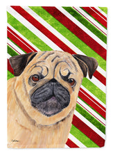 Load image into Gallery viewer, Pug Candy Cane Holiday Christmas Garden Flag – Decorative Outdoor Yard Flag