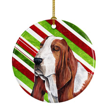 Load image into Gallery viewer, Basset Hound Candy Cane Holiday Christmas  Ornament - Round Ceramic Ornament – Artist-Designed Keepsake Decoration SC9332