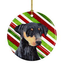Load image into Gallery viewer, Doberman Candy Cane Holiday Christmas  Ornament - Round Ceramic Ornament – Artist-Designed Keepsake Decoration SC9337