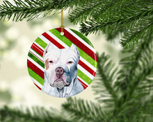 Load image into Gallery viewer, Pit Bull Candy Cane Holiday Christmas  Ornament - Round Ceramic Ornament – Artist-Designed Keepsake Decoration SC9341