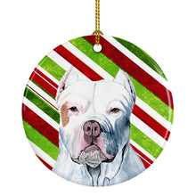 Load image into Gallery viewer, Pit Bull Candy Cane Holiday Christmas  Ornament - Round Ceramic Ornament – Artist-Designed Keepsake Decoration SC9341