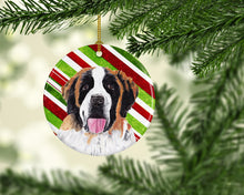 Load image into Gallery viewer, Saint Bernard Candy Cane Holiday Christmas  Ornament - Round Ceramic Ornament – Artist-Designed Keepsake Decoration SC9342