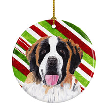 Load image into Gallery viewer, Saint Bernard Candy Cane Holiday Christmas  Ornament - Round Ceramic Ornament – Artist-Designed Keepsake Decoration SC9342
