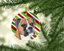 Load image into Gallery viewer, Boxer Candy Cane Holiday Christmas  Ornament - Round Ceramic Ornament – Artist-Designed Keepsake Decoration SC9350