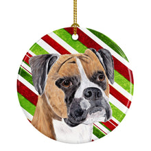 Load image into Gallery viewer, Boxer Candy Cane Holiday Christmas  Ornament - Round Ceramic Ornament – Artist-Designed Keepsake Decoration SC9350