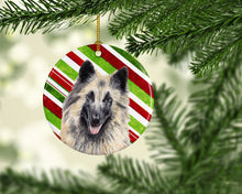 Load image into Gallery viewer, Belgian Tervuren Candy Cane Holiday Christmas  Ornament - Round Ceramic Ornament – Artist-Designed Keepsake Decoration SC9352