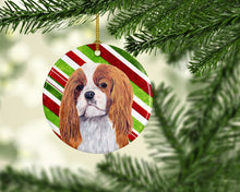 Load image into Gallery viewer, Cavalier Spaniel Candy Cane Holiday Christmas  Ornament - Round Ceramic Ornament – Artist-Designed Keepsake Decoration SC9354