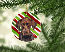 Load image into Gallery viewer, German Shorthaired Pointer Candy Cane Holiday Christmas Ornament - Round Ceramic Ornament – Artist-Designed Keepsake Decoration