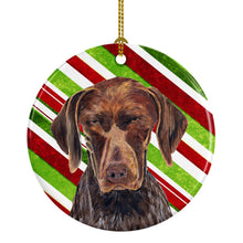 Load image into Gallery viewer, German Shorthaired Pointer Candy Cane Holiday Christmas Ornament - Round Ceramic Ornament – Artist-Designed Keepsake Decoration