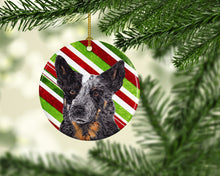 Load image into Gallery viewer, Australian Cattle Dog Candy Cane Holiday Christmas  Ornament - Round Ceramic Ornament – Artist-Designed Keepsake Decoration SC9356