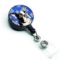 Load image into Gallery viewer, Boston Terrier Winter Snowflakes Holiday Retractable Badge Reel SC9360BR