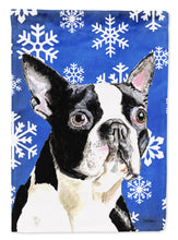 Load image into Gallery viewer, Boston Terrier Winter Snowflakes Holiday Flag Canvas House Size