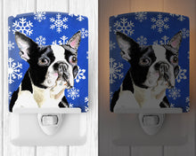 Load image into Gallery viewer, Boston Terrier Winter Snowflakes Holiday Ceramic Night Light SC9360CNL