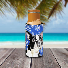 Load image into Gallery viewer, Boston Terrier Winter Snowflakes Holiday Slim Can Hugger – Fun &amp; Functional Drink Coolers SC9360MUK