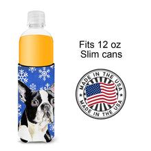 Load image into Gallery viewer, Boston Terrier Winter Snowflakes Holiday Slim Can Hugger – Fun &amp; Functional Drink Coolers SC9360MUK