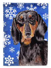 Load image into Gallery viewer, Dachshund Winter Snowflakes Holiday Garden Flag – Decorative Outdoor Yard Flag