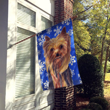 Load image into Gallery viewer, Yorkie Winter Snowflakes Holiday Flag Canvas House Size