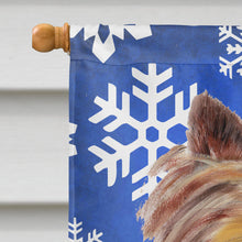Load image into Gallery viewer, Yorkie Winter Snowflakes Holiday Flag Canvas House Size