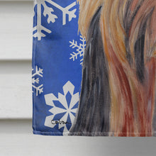 Load image into Gallery viewer, Yorkie Winter Snowflakes Holiday Flag Canvas House Size