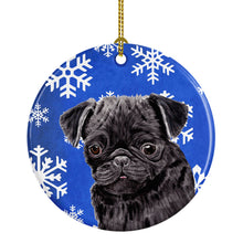 Load image into Gallery viewer, Pug Winter Snowflakes Holiday Ornament - Round Ceramic Ornament – Artist-Designed Keepsake Decoration SC9366