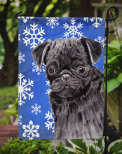 Load image into Gallery viewer, Pug Winter Snowflakes Holiday Garden Flag – Decorative Outdoor Yard Flag