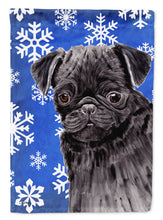 Load image into Gallery viewer, Pug Winter Snowflakes Holiday Garden Flag – Decorative Outdoor Yard Flag