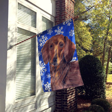 Load image into Gallery viewer, Dachshund Winter Snowflakes Holiday Flag Canvas House Size