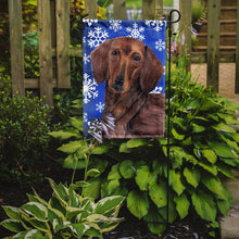 Load image into Gallery viewer, Dachshund Winter Snowflakes Holiday Garden Flag – Decorative Outdoor Yard Flag