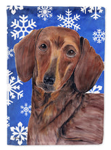 Load image into Gallery viewer, Dachshund Winter Snowflakes Holiday Garden Flag – Decorative Outdoor Yard Flag