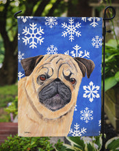 Load image into Gallery viewer, Pug Winter Snowflakes Holiday Garden Flag – Decorative Outdoor Yard Flag