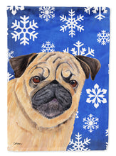 Load image into Gallery viewer, Pug Winter Snowflakes Holiday Garden Flag – Decorative Outdoor Yard Flag