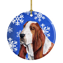 Load image into Gallery viewer, Basset Hound Winter Snowflakes Holiday Ornament - Round Ceramic Ornament – Artist-Designed Keepsake Decoration SC9372