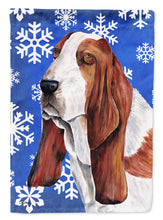 Load image into Gallery viewer, Basset Hound Winter Snowflakes Holiday Flag Canvas House Size