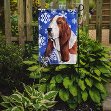 Load image into Gallery viewer, Basset Hound Winter Snowflakes Holiday Garden Flag – Decorative Outdoor Yard Flag