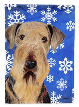 Load image into Gallery viewer, Airedale Winter Snowflakes Holiday Garden Flag – Decorative Outdoor Yard Flag