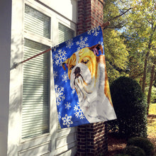 Load image into Gallery viewer, Bulldog English Winter Snowflakes Holiday Flag Canvas House Size